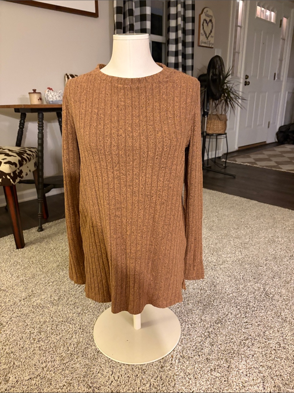 LOFT Ribbed Crewneck Sweater in Brown